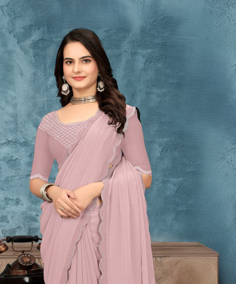 ksevencreation Embellished Bollywood Chiffon Saree(Pink)