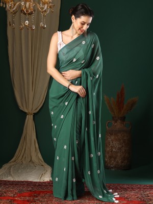 Sareemall Embroidered Bollywood Georgette Saree(Green)