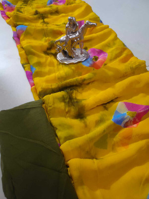 JMD Ent Color Block Bandhani Chiffon Saree(Yellow)