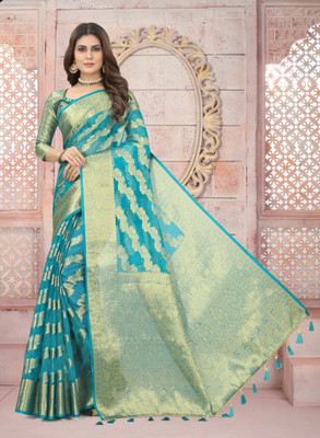 Perfect Wear Woven Kanjivaram Organza Saree(Multicolor)