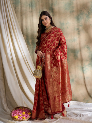 Suha Woven Banarasi Art Silk Saree(Red)