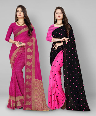 kashvi sarees Printed Daily Wear Georgette Saree(Pack of 2, Purple, Pink, Black)