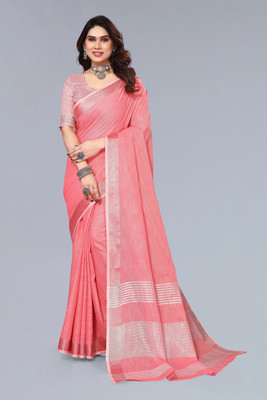 BFM Woven, Self Design Bollywood Linen Saree(Red)
