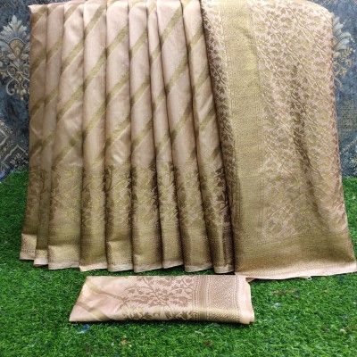 YUGLY Woven Banarasi Cotton Silk Saree(Beige)