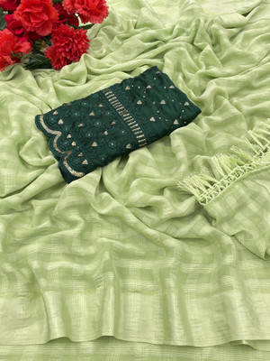 V AMAN FASHION Self Design Bollywood Chiffon Saree(Green)