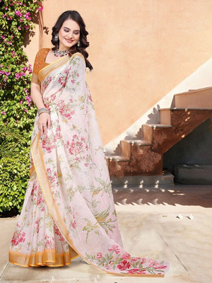 ANOUK Printed Daily Wear Linen Saree(Mustard)