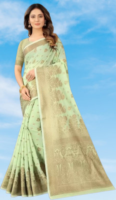 THESIYA FAB Printed Bollywood Georgette, Art Silk Saree(Green)