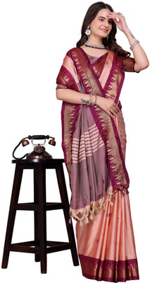 ASCREATIONOO Woven Kanjivaram Cotton Silk Saree(Multicolor)