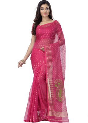 DipDiya Woven Jamdani Cotton Silk Saree(Pink)