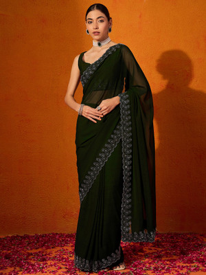 Sareemall Embellished Bollywood Chiffon Saree(Green)