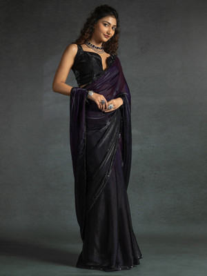Divastri Embellished Bollywood Satin Saree(Purple)