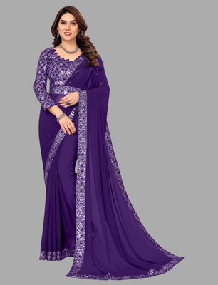 RJTAJ FAB Self Design, Solid/Plain Bollywood Georgette Saree(Purple)