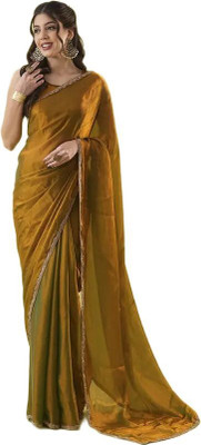 Vraggi Embellished, Embroidered, Solid/Plain Bollywood Chiffon, Pure Silk Saree(Gold)