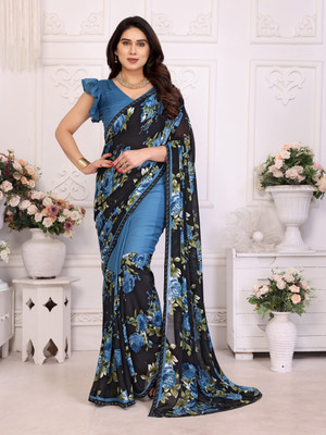 NIRMOHIFASHION Printed Bollywood Georgette Saree(Light Blue, Blue, Green)