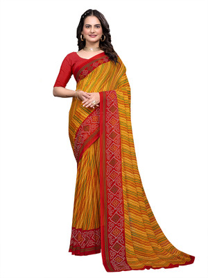 Kanooda Prints Geometric Print Daily Wear Georgette Saree(Yellow)