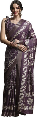 Divastri Printed Madurai Silk Blend Saree(Purple)