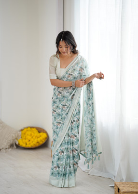 Margi Designers Printed Bollywood Satin Saree(Green)