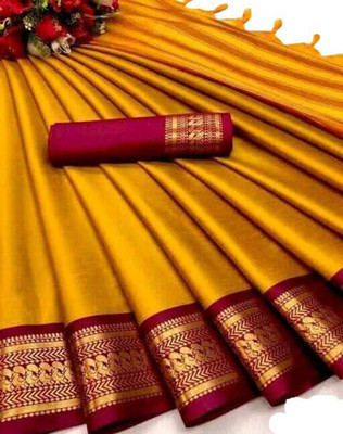 mishihouse Woven Kanjivaram Jacquard, Pure Silk Saree(Mustard)