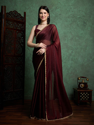 Dhimahi Solid/Plain Bollywood Chiffon Saree(Brown)