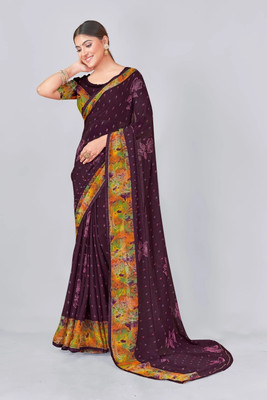 Nandita designer Printed Bandhani Chiffon Saree(Purple)