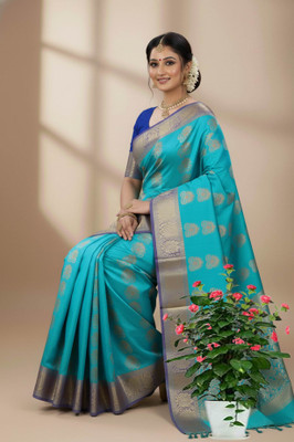 Linenspun Woven Kanjivaram Art Silk Saree(Blue)