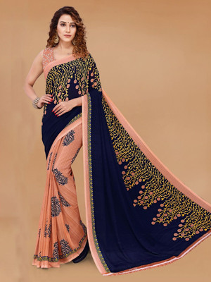 Moda Rapido Printed Daily Wear Georgette Saree(Dark Blue)