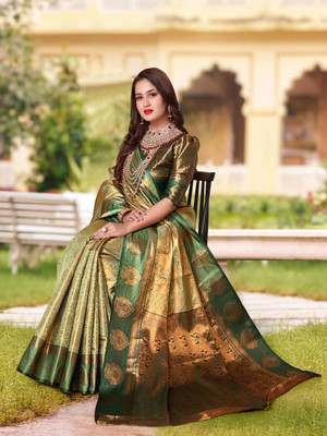 LAVYANSH CREATION Woven, Self Design Banarasi Silk Blend, Jacquard Saree(Multicolor)