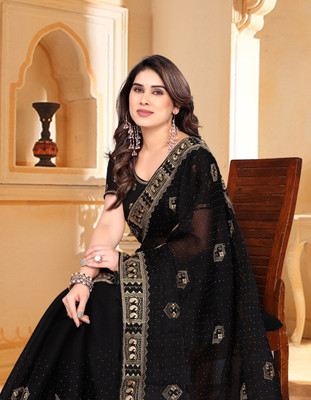 MIYANIFAB Embroidered, Embellished Bollywood Jute Silk Saree(Black)