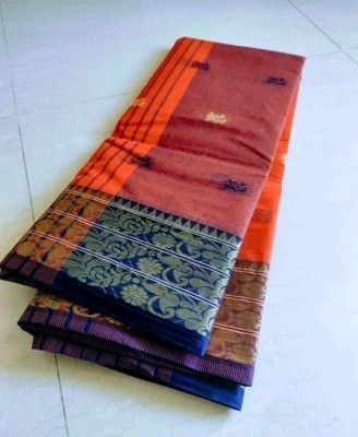 Parbati fashion Self Design Tant Pure Cotton Saree(Maroon, Orange)