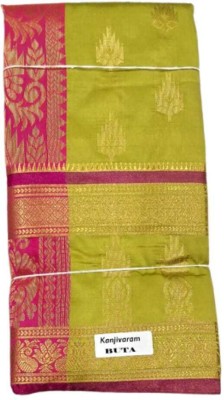 Maa Dhanalaxmi Textile Floral Print, Woven Kanjivaram Handloom Silk Blend Saree(Light Green, Pink)