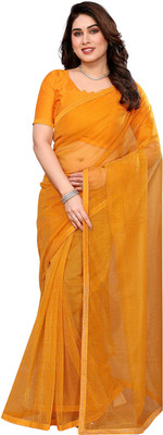 Moda Rapido Solid/Plain Bollywood Net Saree(Yellow)