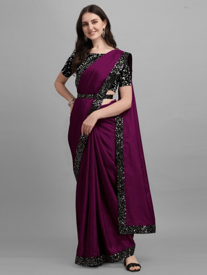 NG CREATION Self Design Bollywood Silk Blend Saree(Purple)