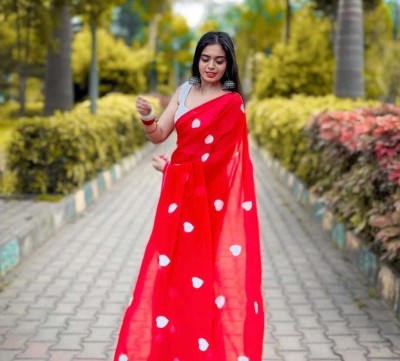 Anand Sarees Embroidered, Embellished Bollywood Chiffon, Georgette Saree(Red)