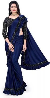 JSIYA Embellished Bollywood Lycra Blend Saree(Dark Blue)