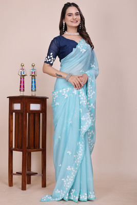 saanvi Embroidered Bollywood Georgette Saree(Light Blue)