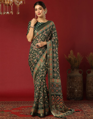 Samah Printed, Embellished Daily Wear Georgette Saree(Green)