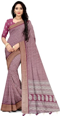 NANDI FAB Geometric Print Bollywood Cotton Blend Saree(Magenta)