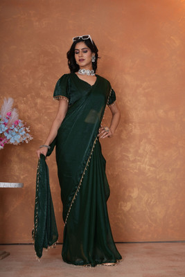 Vraggi Embellished, Embroidered, Solid/Plain Bollywood Chiffon, Pure Silk Saree(Green)