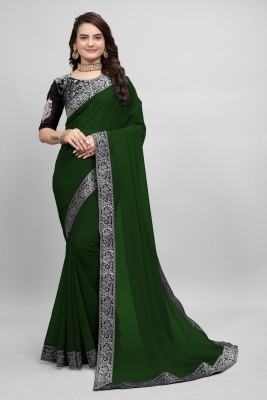 Om Sai Creation Printed Bollywood Georgette Saree(Dark Green, Black)