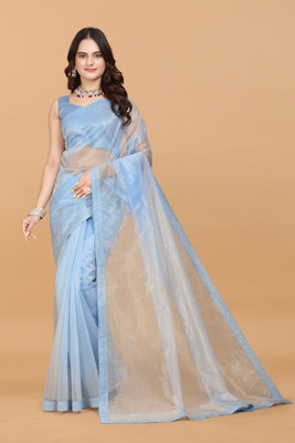 Zeekha Self Design Daily Wear Net Saree(Light Blue)