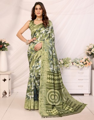 Divastri Printed Bhagalpuri Art Silk, Lace Saree(Green)