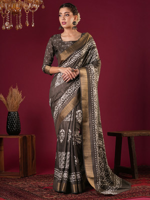 ANOUK Printed Chinnalapattu Silk Blend Saree(Brown)