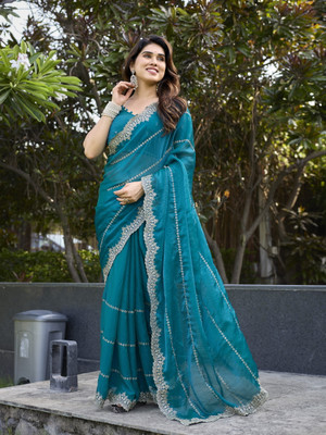 TTH Embroidered Bollywood Jimmy choo Saree(Dark Blue)