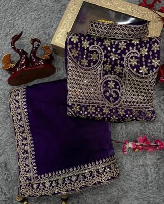 jashvicreation Embroidered, Embellished Bollywood Georgette Saree(Purple)