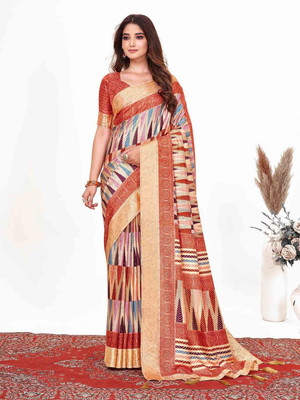 ANOUK Printed Chinnalapattu Silk Blend Saree(Brown)