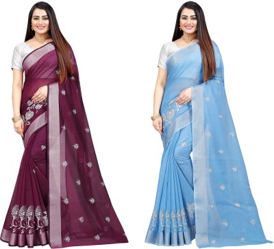 Indian Fashionista Embroidered Bollywood Cotton Silk Saree(Light Blue)