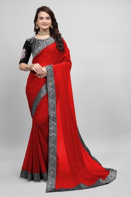 Om Sai Creation Printed Bollywood Georgette Saree(Red, Black)