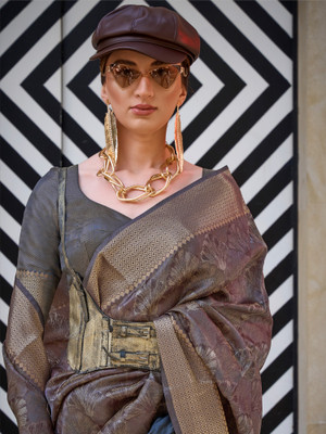 Sareemall Woven Banarasi Organza Saree(Grey)