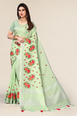 NEGRONI Floral Print Daily Wear Cotton Silk Saree(Light Green)