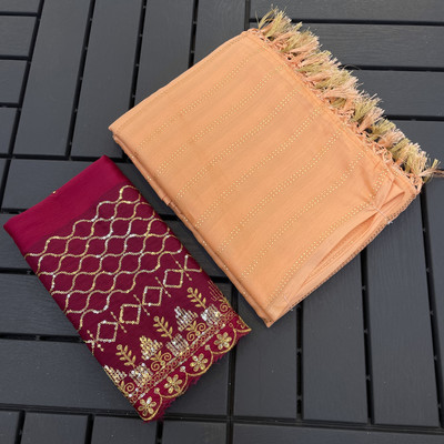 KANDORA Striped Bollywood Chiffon Saree(Orange)